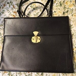 Black Leather Top-Handle Briefcase with Gold Tone Lock 15w x 12h
